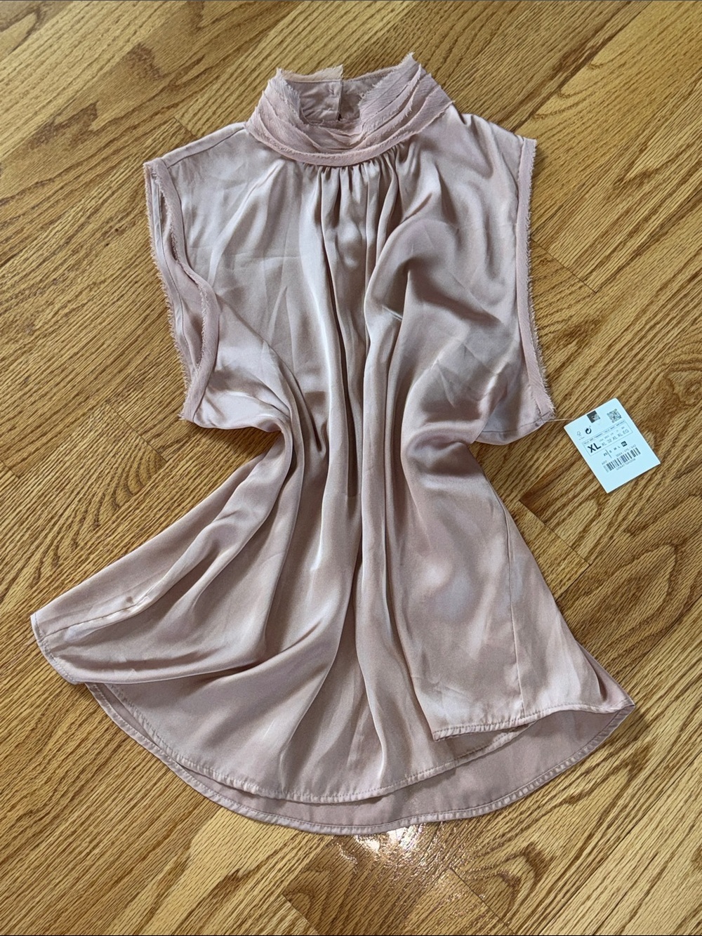 New WT Zara Light Blush Satin High Neck Sleeveless Blouse